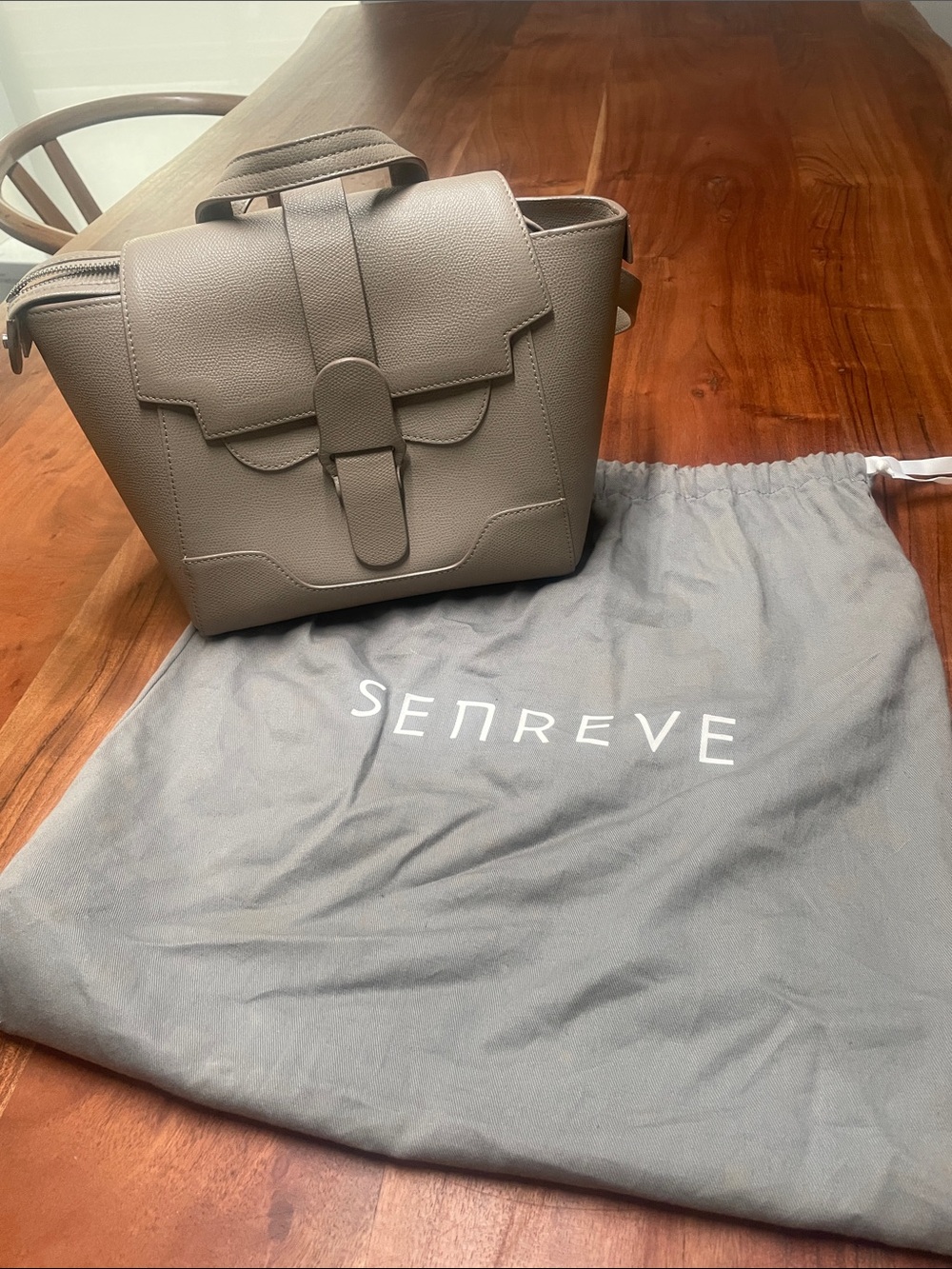Senreve Taupe Gray Leather Convertible Briefcase